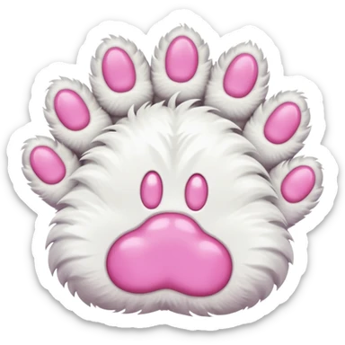 Fluffy white cat paw with six toes and claws sticker