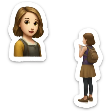 girl in museum watching at picture sticker