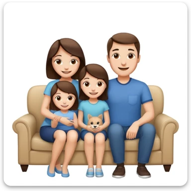 family posing for photo, living room background, closeup  sticker