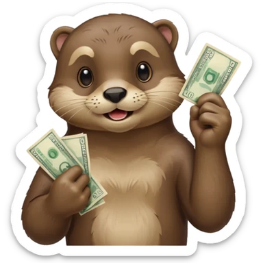 generate a take my money otter emoji, similarly to the futurama phlipp emoji. with philipp holding some banknotes in his fist high sticker