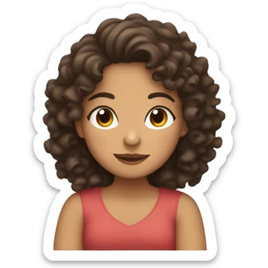 Brunette girl with curly hair hugging herself sitting down closed eyes sticker