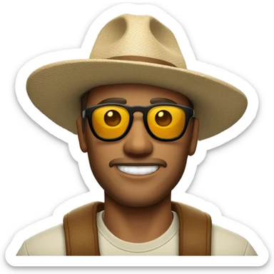 Hombre con un sombrero y una gafas de sol con un pulóver que diga Randy sticker