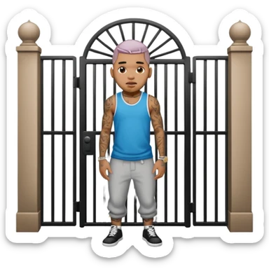Chris brown with tattoos standing in front of a gate  sticker