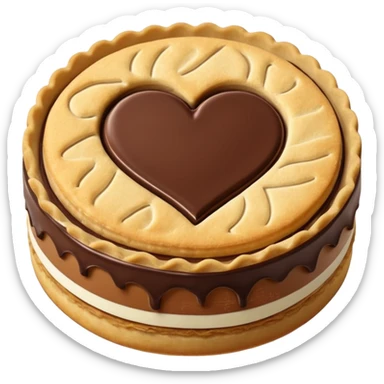 Il Nutella Biscuit è un biscotto rotondo, dorato, con bordo spesso e inciso. Al centro spicca un cuore di Nutella visibile, scuro e cremoso, incorniciato dalla frolla croccante. Elegante e invitante nella sua semplicità.
 sticker