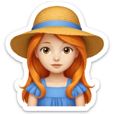 girl_wearing_summer_hat, orrange long hair, blue dress sticker
