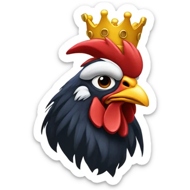 (crestless rooster) with a (king's crown) sticker