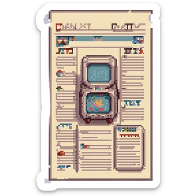 pixel art newspaper, small and blocky, with a few lines for text sticker