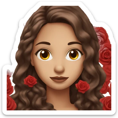 Beautiful, rose, red, flowers in hair, long dark brown hair, fair skin sticker