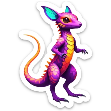 Exotic Tropical futuristic lush warm-colored neon-colored Fakémon-Trico-creature (full body) sticker
