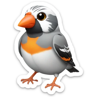 Zebra finch with orange cheeks and grey body with black tail sticker