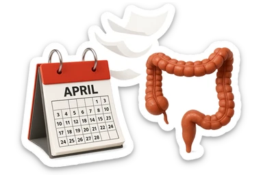 emoji stile iphone di un calendario con fogli che volano insieme a pezzi anatomici di colon umano, iperrealistico 4k, isolato su sfondo bianco sticker