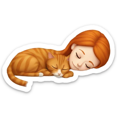Redhead girl sleeping with a beige cat  sticker