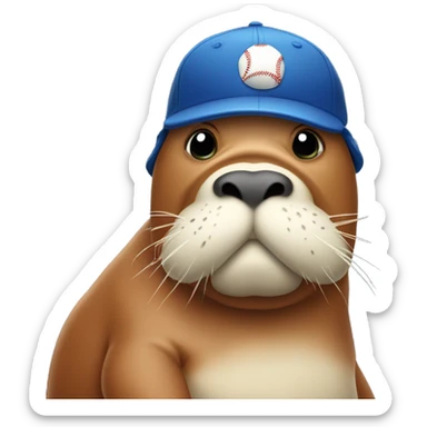 walrus with a baseball cap sticker
