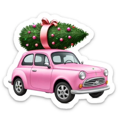 Christmas pink car with Christmas tree sticker