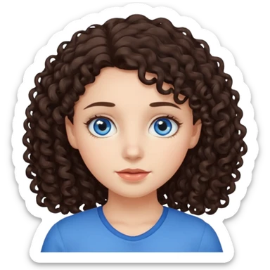 a girl with dark brown curly hair and blue eyes sticker