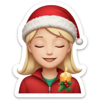 Girl Smiling with closed eyes in a red Christmas hat sticker