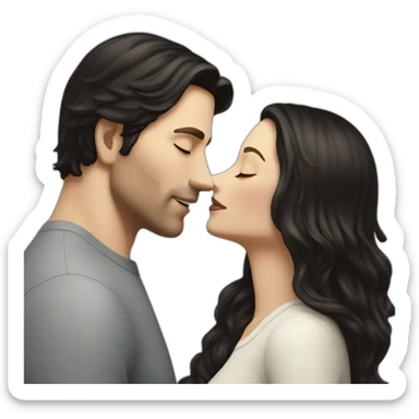 White Man with dark hair kissing white woman with long dark hair sticker