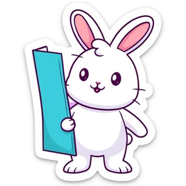 lavender bunny sweating and holding a report sticker