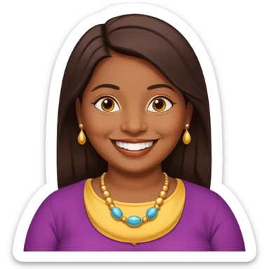 40 yr old chubby sri lankan woman, dark skin, straight brown hair, big smile, white teeth sticker