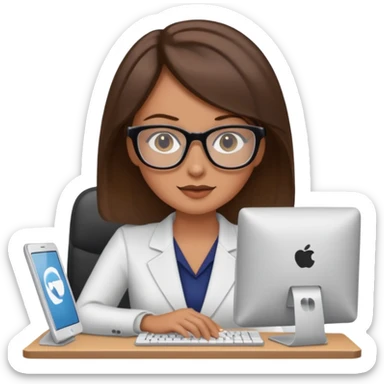 administrative assistant with brunette hair on computer sticker