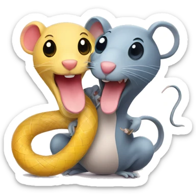 a rat and a snake with a heart between them sticker