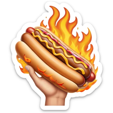 Hand Holding a Flaming Hotdog sticker