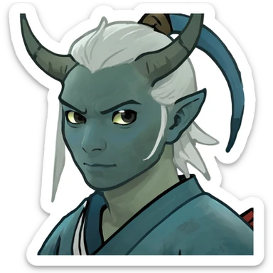 Samurai boy blue skin and blue horns and white hair sticker