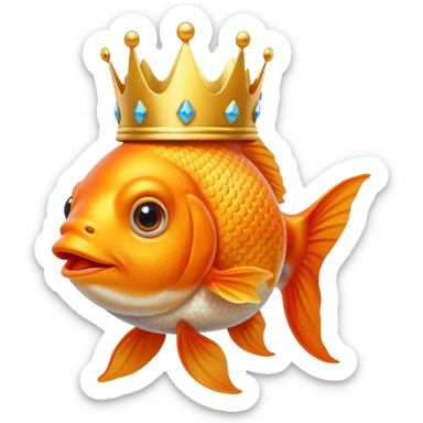 goldfish wearing a crown sticker