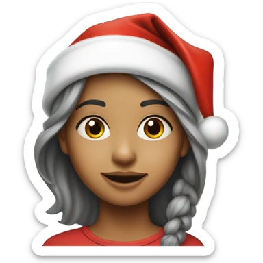 realistic portrait of girl wearing santa hat sticker