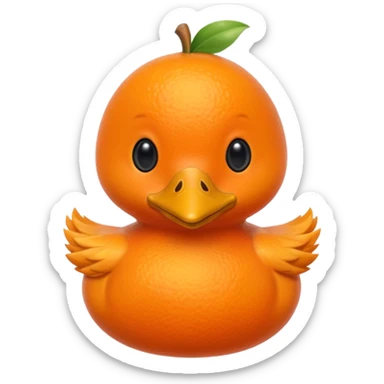 an orange fruit with duck beak and black dot eyes cartoon style unrealistick sticker