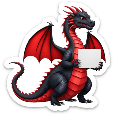 Black and red dragon holding large blank sign sticker