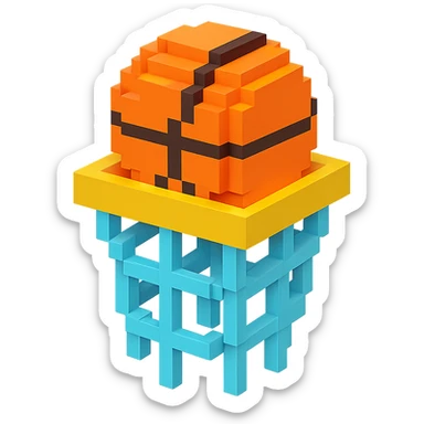 Voxel-style basketball in a net, variation 7 sticker