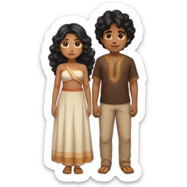 A bit brown indian boy with chubby wavy girl with black hairs sticker