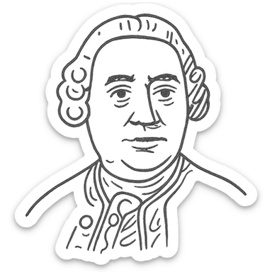 a hand drawn black outline portrait of philosopher David Hume with similar-sized eyes based a famous portrait of him sticker