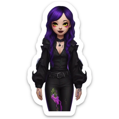 Quirky goth people Afflecks Palace unique attire with dragon bat wings and tattoos neon sticker