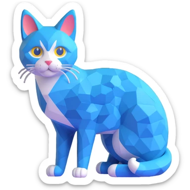 techy and mysterious cat inspired by the Chainlink logo, blue colors, with hexagonal patterns sticker