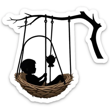 silhouette of a child riding in a nest swing sticker