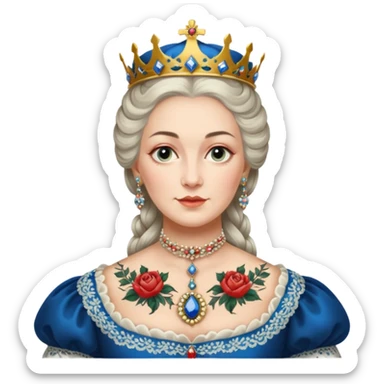 realistic cinematic Russian Empress Catherine the Great depicted with Victorian-style body tattoos sticker