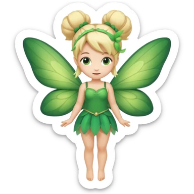 fairy with bun blonde hair, green wings, happy, chibi full body sticker