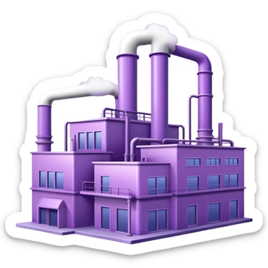 Minimalistic factory building in light purple and violet tones, with only 1 pipe sticker