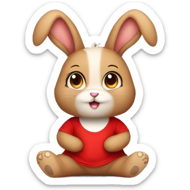 Cute feminine Fluffy brown rabbit teddy wearing red tshirt sitting sticker