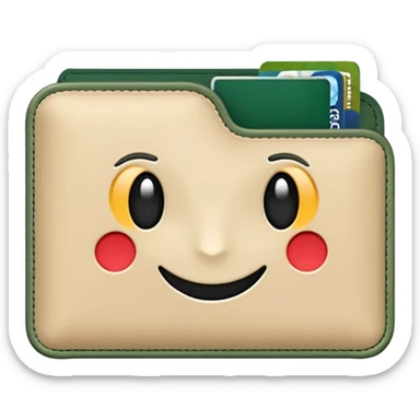 light beige wallet with dark green bills sticking out, no symbols or signs, emoji style sticker