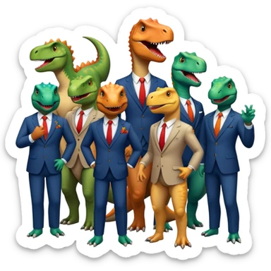 office dinosaurs in suits celebrating birthday sticker