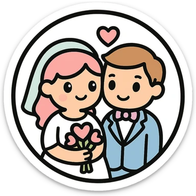 little alchemy style icon
subject: marriage
border: medium-black
shape: round, circular
background: white
style: full color fill with medium black outlining sticker