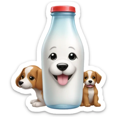 a milk bottle with a puppy on the bottle sticker