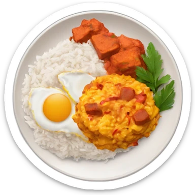 tikka masala, scramble egg and rice on a plate sticker