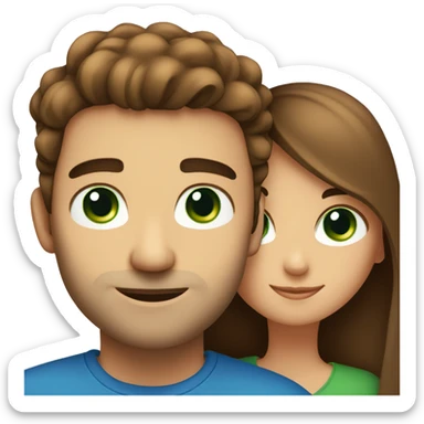 Man with brown hair and blue eyes  hugs woman with brown hair and green eyes sticker