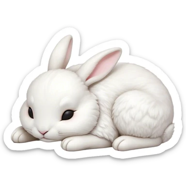 Meme-Worthy Cute Sleeping White Rabbit Portrait Emoji, Head resting peacefully with a contented smile, showcasing a delightfully compact build and a luxuriously soft pure white fur, eyes shut in a serene nap, Simplified yet hilariously adorable features, highly detailed, glowing with a soft, drowsy light, high shine, relaxed and utterly lovable, stylized with an air of playful laziness, bright and heartwarming, soft glowing outline, capturing the essence of a comically sleepy bunny, so meme-worthy it feels like it could instantly become the next viral sensation of adorable slumber! sticker