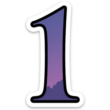 Number 1 in serif italic font with misty, haunting twilight colors sticker