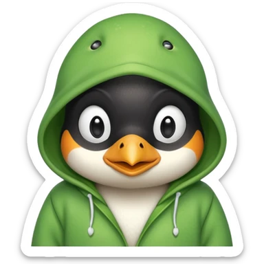 A cute penguin with a frog hoodie sticker